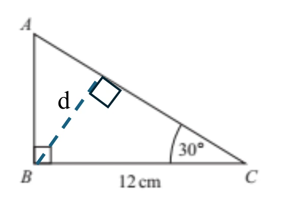 Triangle ABC with the perpendicular d drawn from B to AC