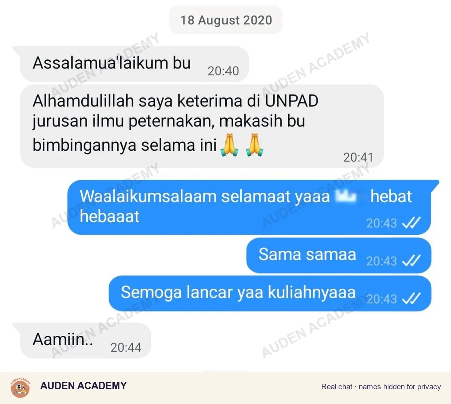 WhatsApp message from a student: UNPAD, Accepted